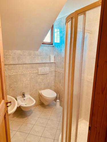 a bathroom with a toilet and a sink at Oberraut in Brunico