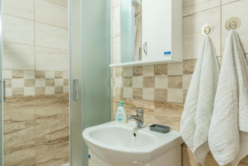 un baño con lavabo y espejo en Vrnjacka Banja, en Vrnjci