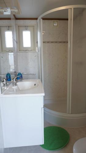a bathroom with a sink and a shower at Park Welgelegen, bungalow 27 in Cadzand