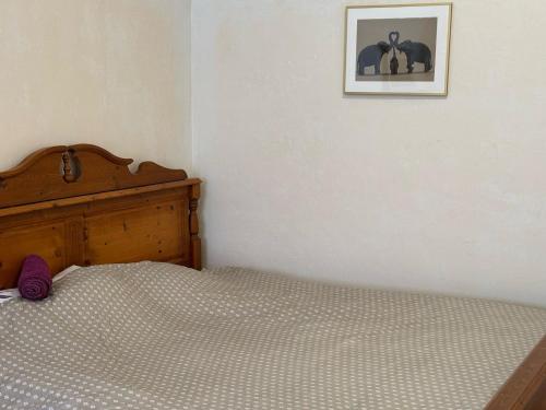 a bedroom with a bed and a picture on the wall at 18 oaks Private Countryside-palace apartment INDIA in Bauska