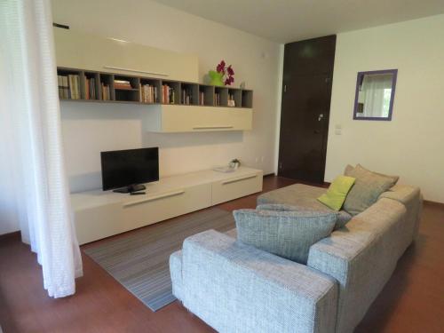 a living room with a couch and a tv at Casa Vacanze Tigli 312 in Basiglio