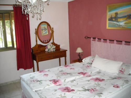 a bedroom with a bed and a mirror at Finca La Ladera in Manilva