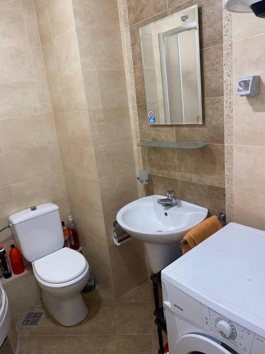 a bathroom with a white toilet and a sink at Filip apartment in Podgorica