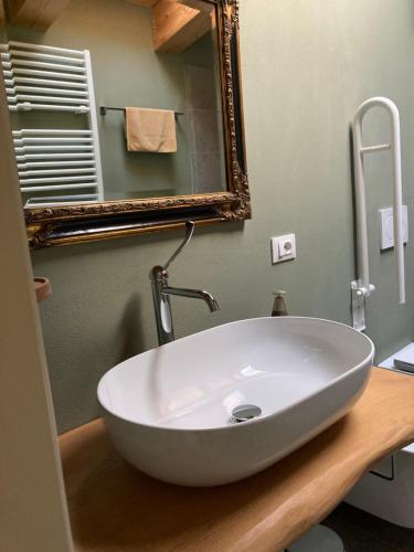 a white sink in a bathroom with a mirror at Agriturismo Glamping Pettirosso in Fratta Terme