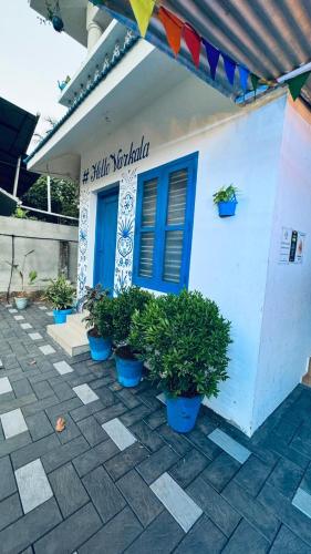 a building with potted plants in front of it at Hello entire villa varkala cliff in Varkala