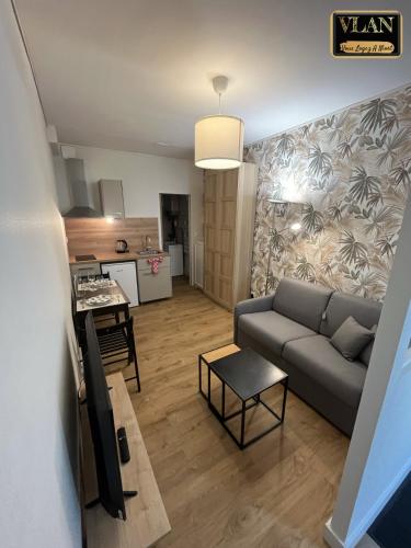 un salon avec un canapé et une table dans l'établissement Le Voltaire, à Niort