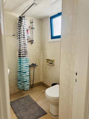 a bathroom with a toilet and a window at Marielenas in Larnaca