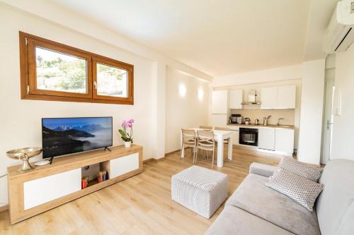 a living room with a couch and a tv at Como home residence in Carlazzo