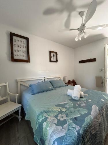 a bedroom with a bed with a ceiling fan at La Danesa in Ciudad Lujan de Cuyo