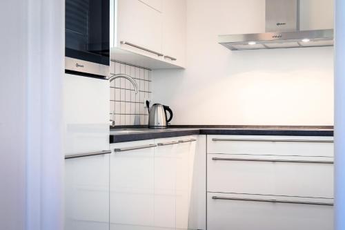 Η κουζίνα ή μικρή κουζίνα στο Insel-Apartment im Herrenhaus Rheinblick