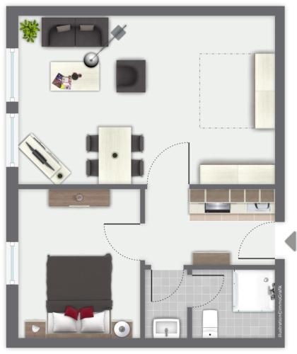 a drawing of a floor plan of a house at Knusthof Lafrenz - Apfelhofblick in Fehmarn