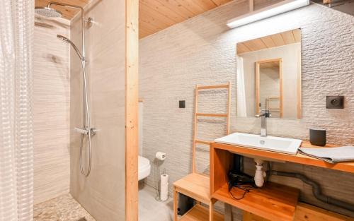 une salle de bain avec un lavabo et une douche dans l'établissement Le petit Sully Foch, à Lyon
