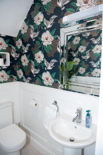 a bathroom with a toilet and a sink at Luxury 3 bed town house Dog friendly in Donegal