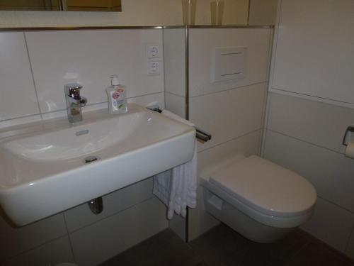 トラーベン・トラーバッハにあるFeriendomizil im Plantertのバスルーム(洗面台、トイレ付)