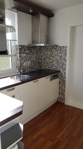 a kitchen with a sink and a counter top at Am Ufersteig-I in Verchen