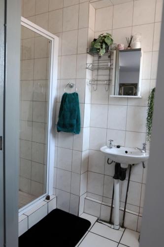 a bathroom with a sink and a shower at Opal's Rest in Nelspruit