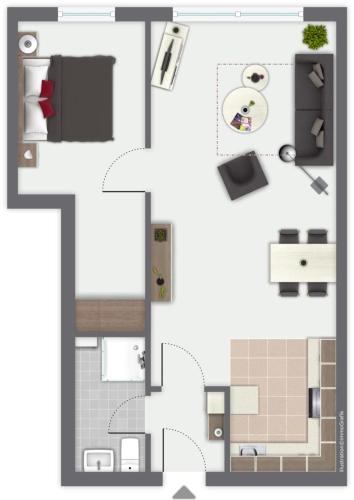 a floor plan of a small apartment with at Knusthof Lafrenz - Sundblick in Fehmarn