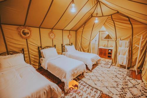 a bedroom with two beds in a tent at Trek desert Morocco Sarl in Taouz