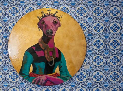 a painting of a dog on a wall at Hotel do Mercado in Aveiro