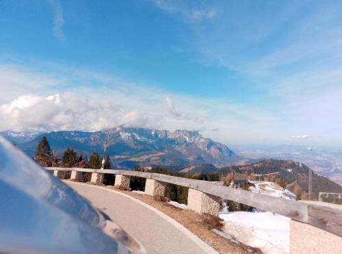 a view of a mountain road from a car at Ferienhaus Resch in Laufen