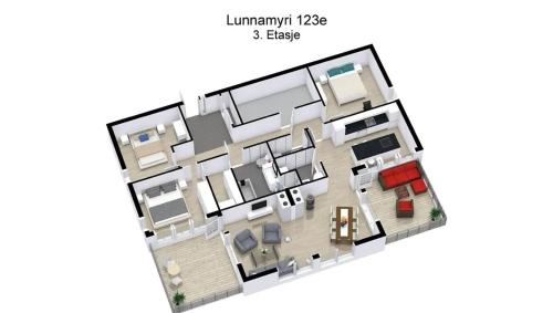 a rendering of a floor plan at 4 roms leilighet ved Fosshaugane Campus in Sogndal