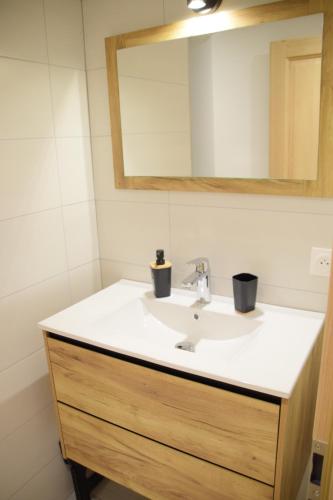 a bathroom with a sink and a mirror at Chambres d'hôtes "La Petite Vallée" in Rott