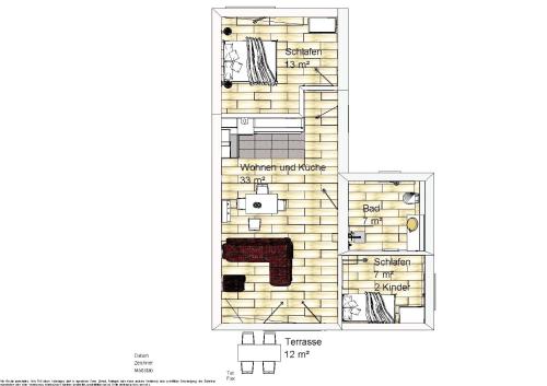 a floor plan of a bathroom with a brick wall at Birkennest in Bingerbrück