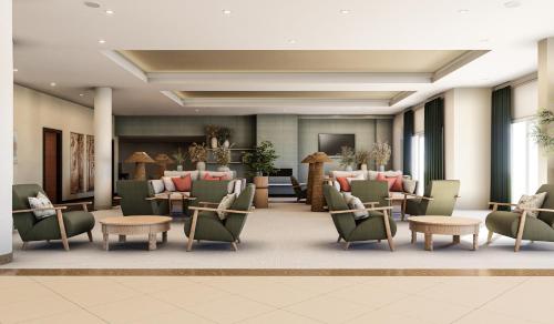 a rendering of a waiting room with chairs and tables at IFA Graal-Müritz Hotel & Spa in Graal-Müritz
