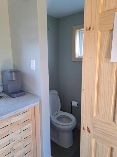 a small bathroom with a toilet and a window at The Birch Plain Tower in Englishtown