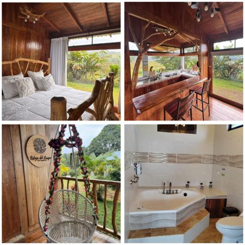 a collage of pictures of a bathroom and a bedroom at Refugio del Bosque in Guácimo