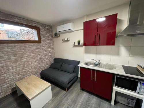 - une cuisine avec un canapé et un évier dans la chambre dans l'établissement Charmant Studio 1- Hyper centre - Cœur de Montauban-Tous Commerces à pied, à Montauban