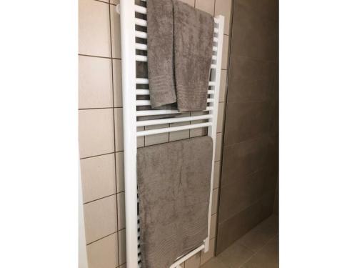 a towel rack in a bathroom with two towels at Apartment Grünsberg Comfortable holiday residence in Grünsberg