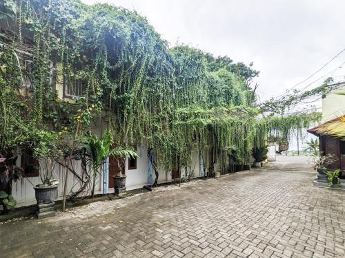 una calle adoquinada con plantas al lado de un edificio en Hotel Gunting Asri Ngawi RedPartner, en Kendung