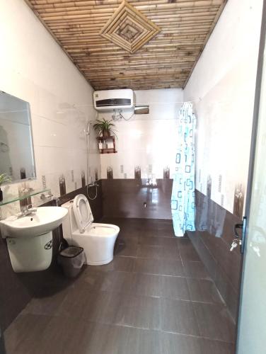a bathroom with a toilet and a sink at Thao Ly Homestay Mai Chau in Hòa Bình