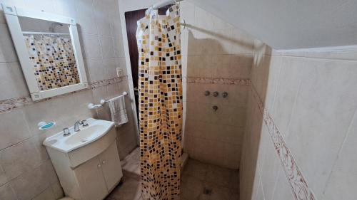 a bathroom with a shower and a sink at La Quinta Rosefe in Luján