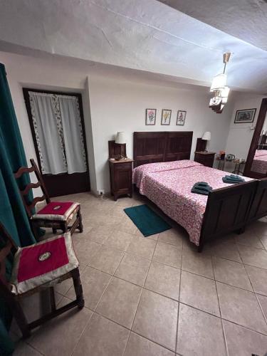 a bedroom with a bed and a chair at Camera privata Glicine in Castellero