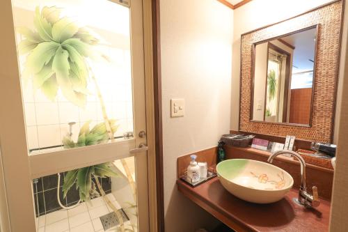 a bathroom with a sink and a mirror at HOTEL B-Girl in Tokyo