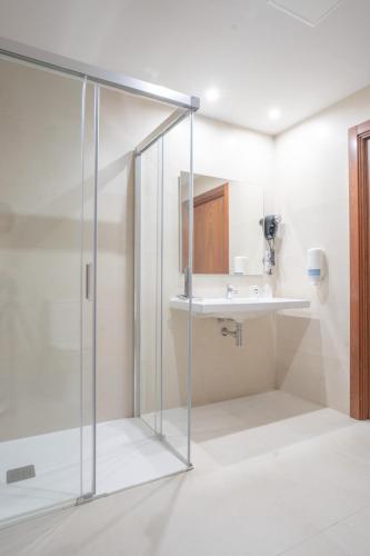 a bathroom with a shower and a sink at Hotel Mendez Nuñez in Lugo