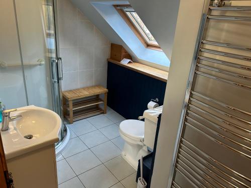 a bathroom with a toilet and a sink at The Coach House at Riverlea in Blairgowrie