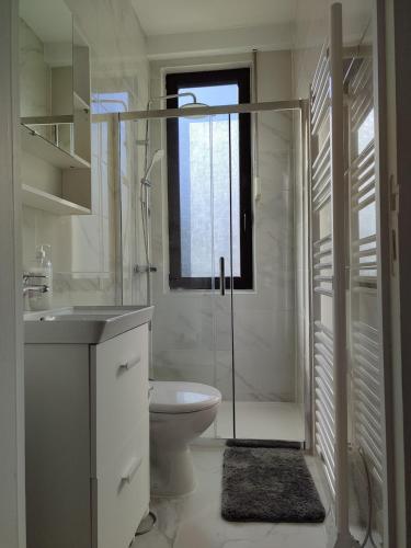 une salle de bain avec une douche, des toilettes et un lavabo dans l'établissement Entire home - Centre Fécamp - 36 Elena, à Fécamp