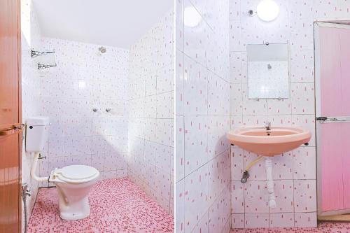 two pictures of a bathroom with a toilet and a sink at FabExpress Horizon Hideaway - Nr Anjuna Beach in Anjuna