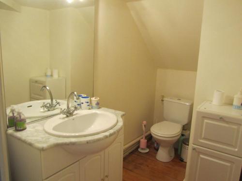 une salle de bain avec un lavabo et des toilettes dans l'établissement Maison Familiale Proche mer, à Ouistreham