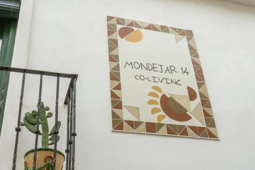 a mirror hanging on a wall next to a plant at Mondejar 14 Coliving Centro in Estepona