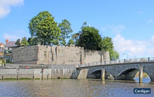 a bridge over the water in front of a castle at Nantsaeson in Cardigan