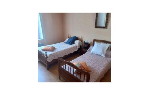 a room with two beds and a mirror at 2 Bedroom Lovely Home In Bas-En-Basset in Bas-en-Basset