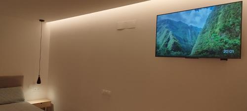 a flat screen tv hanging on a wall at Estudio centro de La Laguna in La Laguna