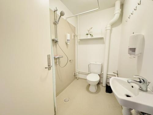 a white bathroom with a toilet and a sink at aday - Starlight 2 bedrooms Apartment in the Heart of Aalborg in Aalborg