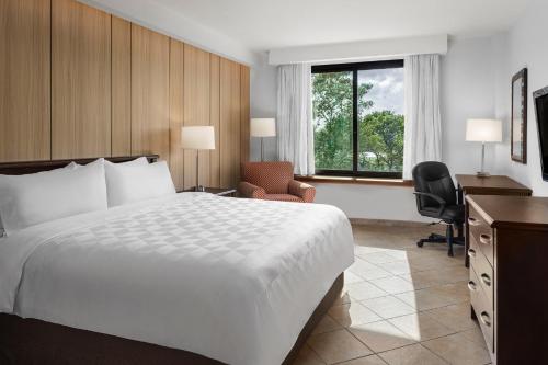 a hotel room with a bed and a desk and a chair at Holiday Inn Panama Canal by IHG in Panama City