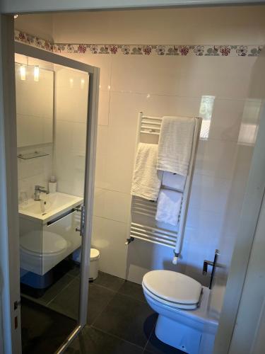 a bathroom with a toilet and a sink at Le Médoc de Clémence in Lamarque