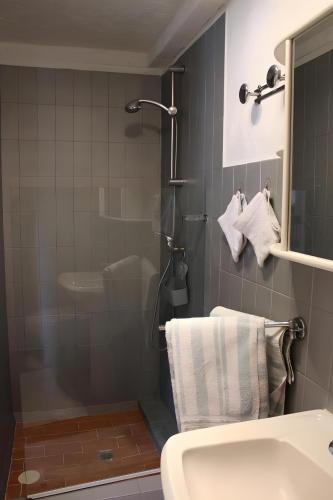 une salle de bain avec une douche, un lavabo et une baignoire dans l'établissement Villa la Myreclose, à Saint-Auban